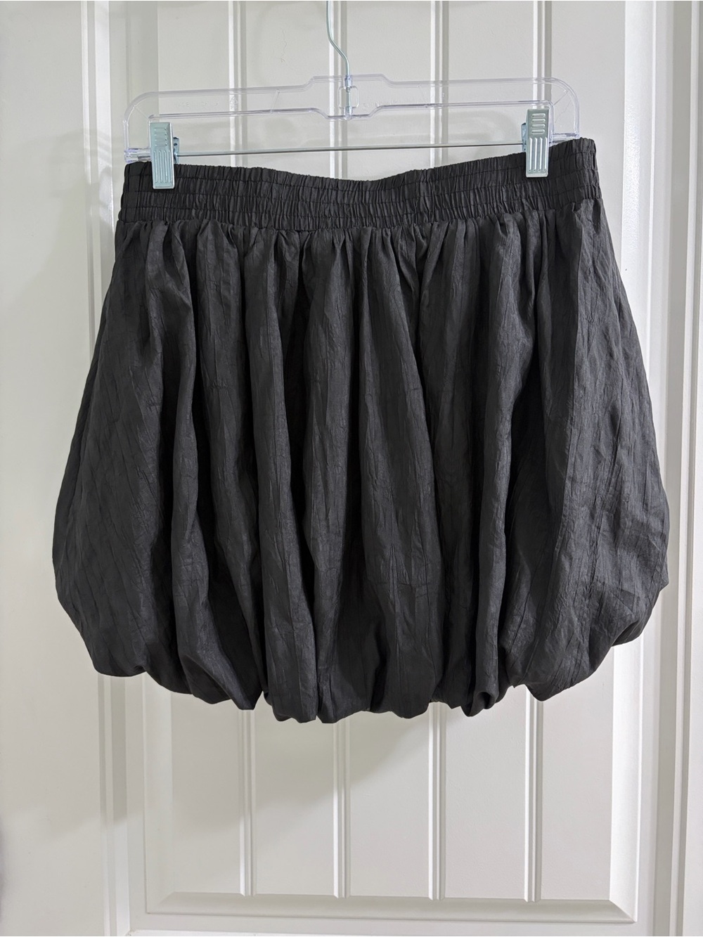 Pinch Bubble Hem Mini Skirt Black Soft Crinkle Tafetta Pockets M Coquette Retro - Picture 1 of 9